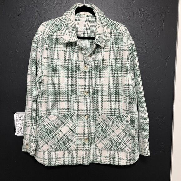 Ott Green & White Plaid Button Front Shacket Jacket – Size M/L - Picture 13 of 13